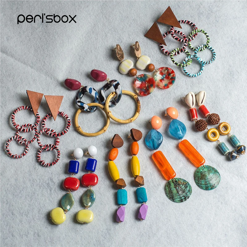 Peri'sBox богемные висячие серьги с множеством камней деревянная Серьга для женщин