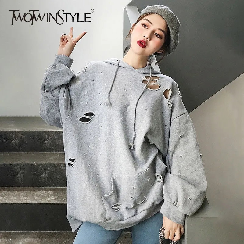 TWOTWINSTYLE Толстовка для Для женщин с капюшоном отверстие рукав &quotлетучая мышь&quot