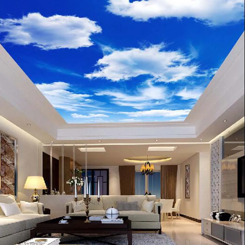 

Blue Sky Clouds Ceiling Wallpaper Murals 3D Photo Wall Paper Rolls Wall Art Decor Wallpapers for Ceilings Living Room Decor