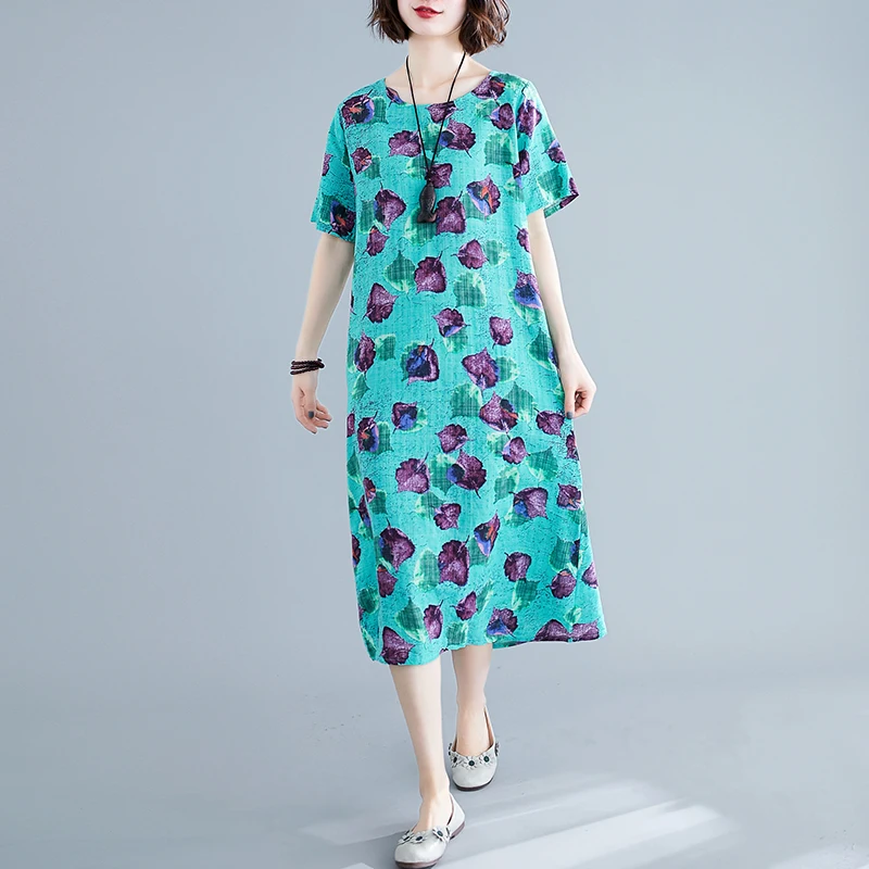 Плюс размер футболка с коротким рукавом принтом летнее платье для женщин