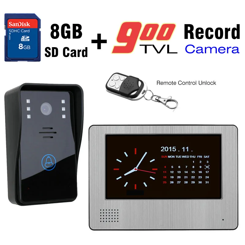 Видеодомофон с 7 дюймовым сенсорным экраном проводная система 900TVL HD ИК камера 8 ГБ