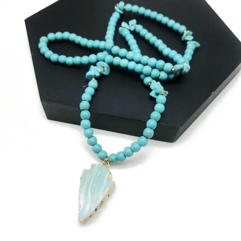

Triangle Stone Beads Pendant Necklace Arrow Charm Accessories For Women