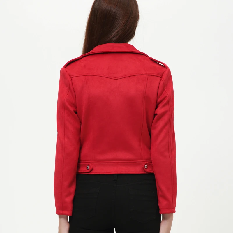 Women Autumn Winter Suede Faux Leather Jackets Lady Fashion Matte Motorcycle Coat Biker Red Black Green Zipper Outerwear
