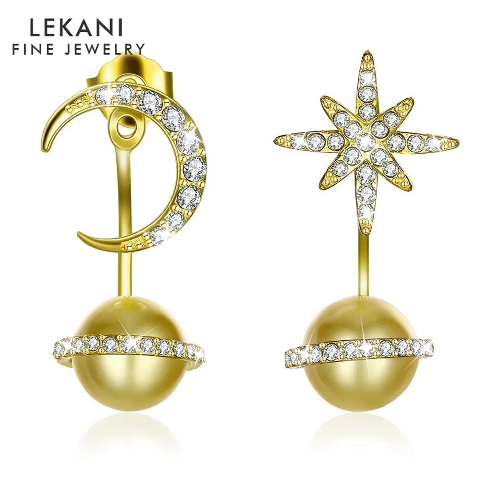 LEKANI, Новое поступление, кристаллы от Swarovski, 925 пробы, серебряные серьги для женщин, звезды, луна, жемчуг, подвеска, серьги-гвоздики, ювелирное изделие
