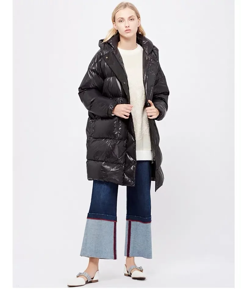 Пуховик, женский пуховик, зимнее пальто, abrigos mujer invierno, doudoune femme hiver, свободное, с капюшоном, толстое, длинное, корейское пальто w