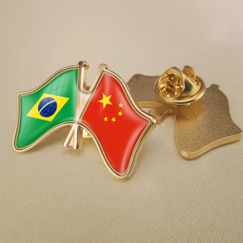 

Brazil and China Crossed Double Friendship Flags Lapel Pins