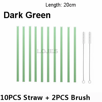 dark green 10 шт Ручная работа стеклянная соломка с 2 шт чистящей щеткой экологически чистые бытовые стеклянные прямые трубы Tubularis храп кусок трубки - Цвет: dark green