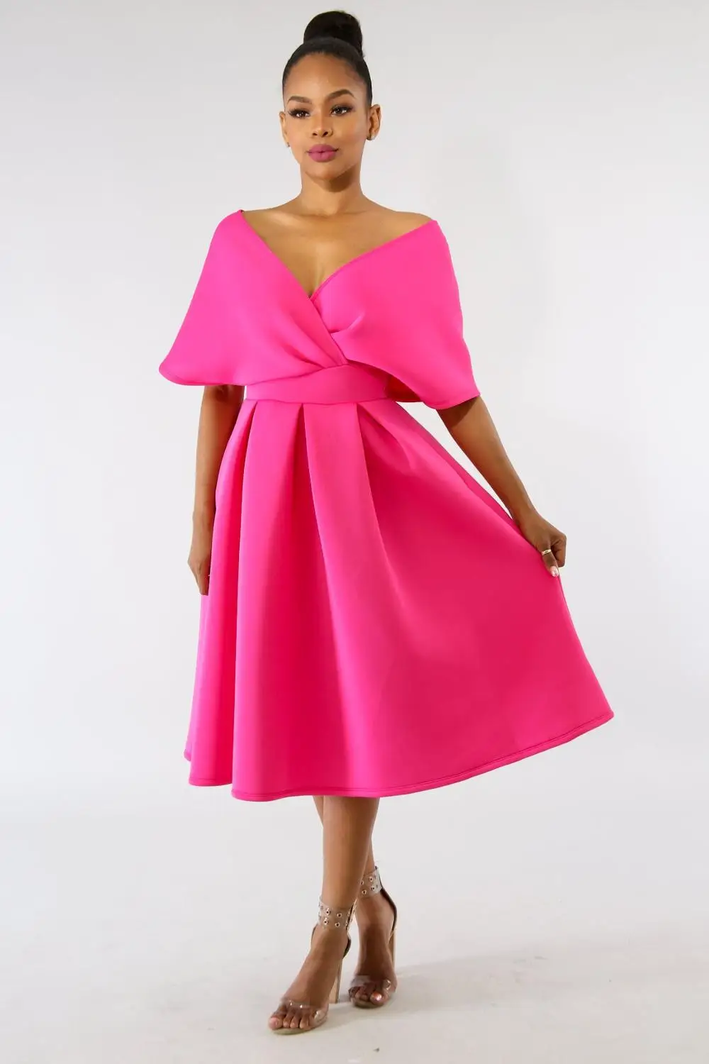 Платье-трапеция женское Плиссированное с открытой спиной и V-образным вырезом |