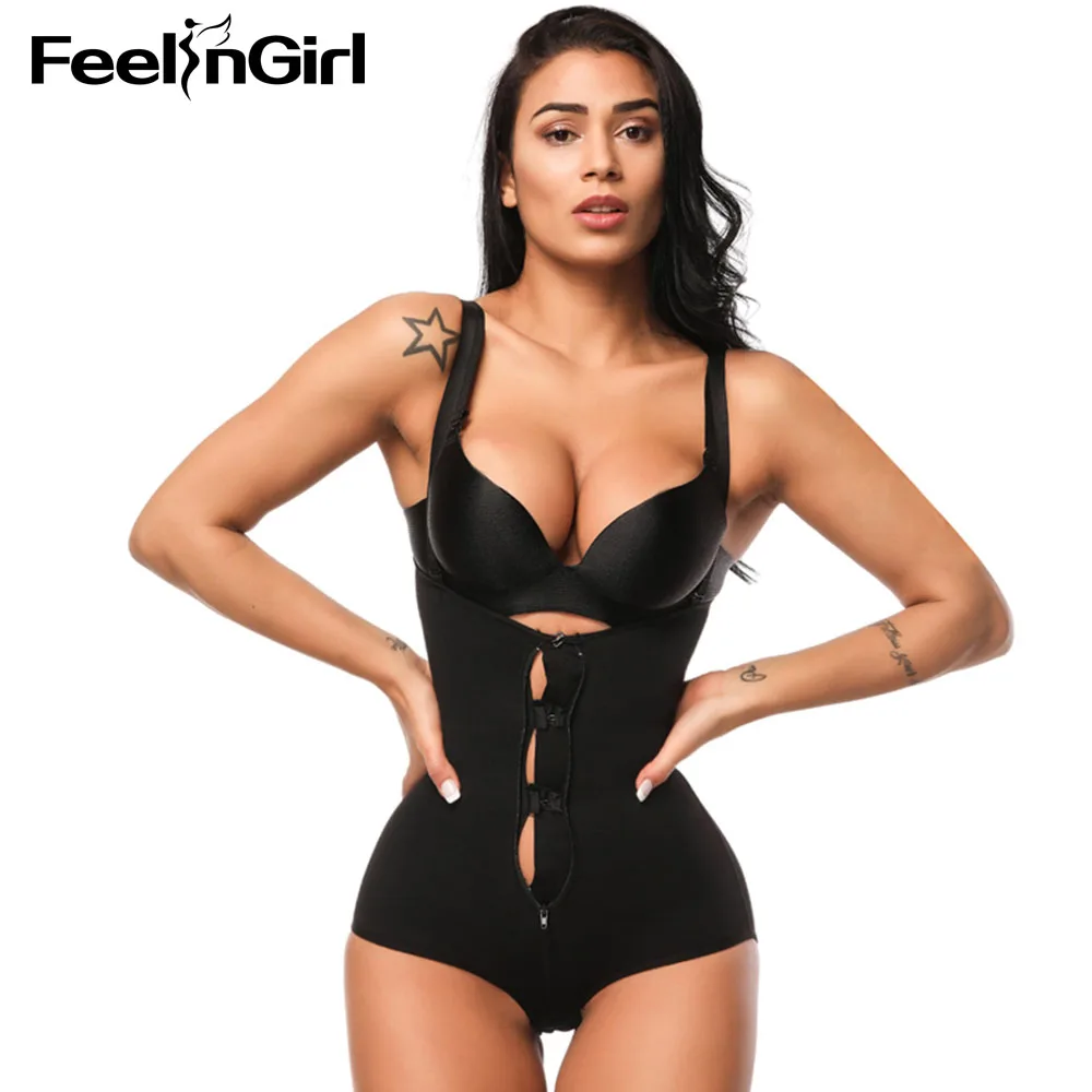 FeelinGirl, женское корректирующее белье с контролем живота, регулируемые Крючки для промежности, эластичный пояс, тренажер, на молнии, сексуальный, стройнее, нижнее белье, боди
