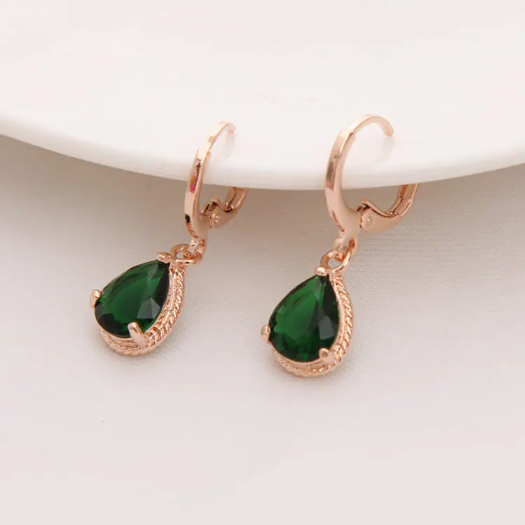green Серьги золотистого цвета, Зеленые капли воды, CZ камень, пирсинг, висячие серьги для женщин/девушек, длинные висячие серьги, модное ювелирное изделие - Окраска металла: green