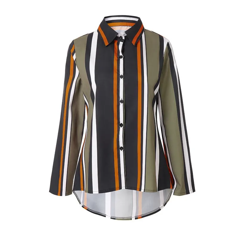 

sexy 2018 Europe style autumn hot sale striped print turn-down collar woman shirts button slim sheath comfortable female shirts