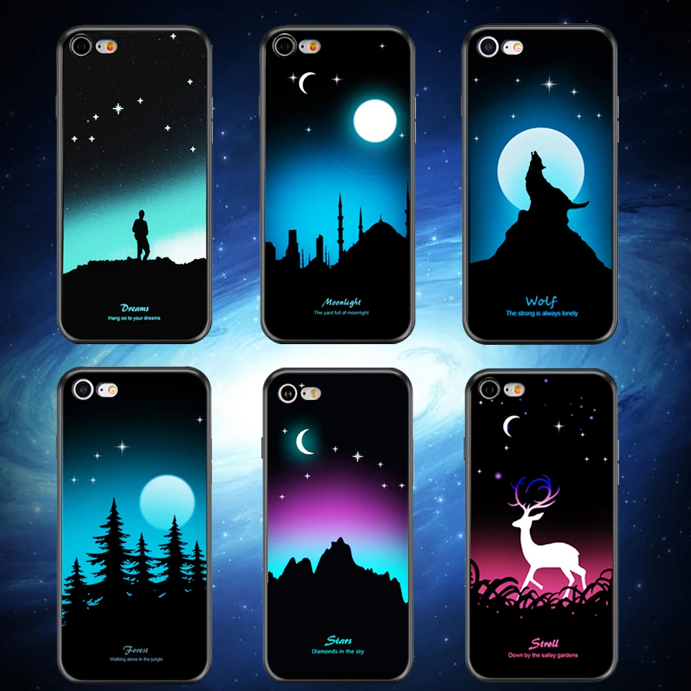 TOMKAS Luminous Cases For iPhone 7 Case Soft TPU Silicone Wolf Patterned Coque Phone 6 6s 8 Plus X Back Cover |
