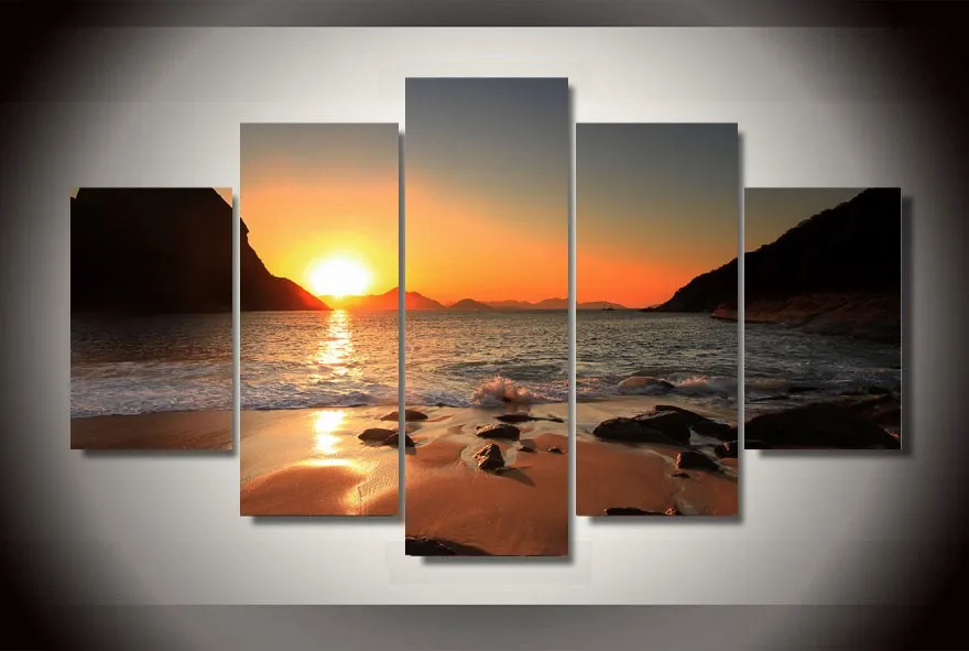 

HD Print 5pcs canvas art sea beach seascape painting modern home decor wall art picture for living room decor painting /PT0687
