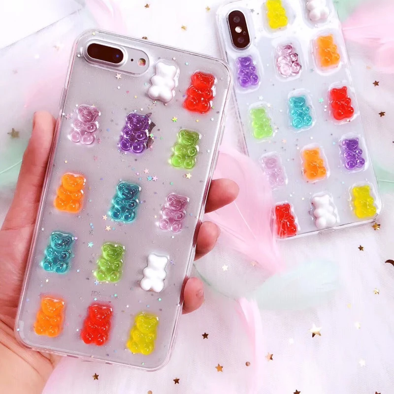 Чехол ShinyBean для iPhone x, милый 3D Gummy Bear, яркие цвета, мягкие чехлы для iPhone X, 6, 6 S, 7, 8 Plus, XS Max, XR, блестящий чехол из ТПУ