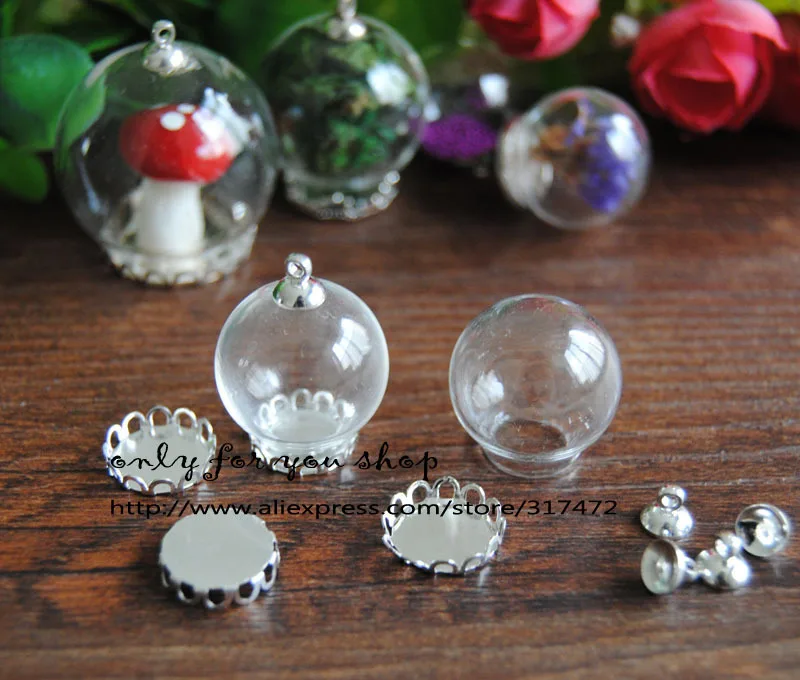 Новое поступление! Стеклянный флакон с подвеской 20*12 мм посеребренное основание