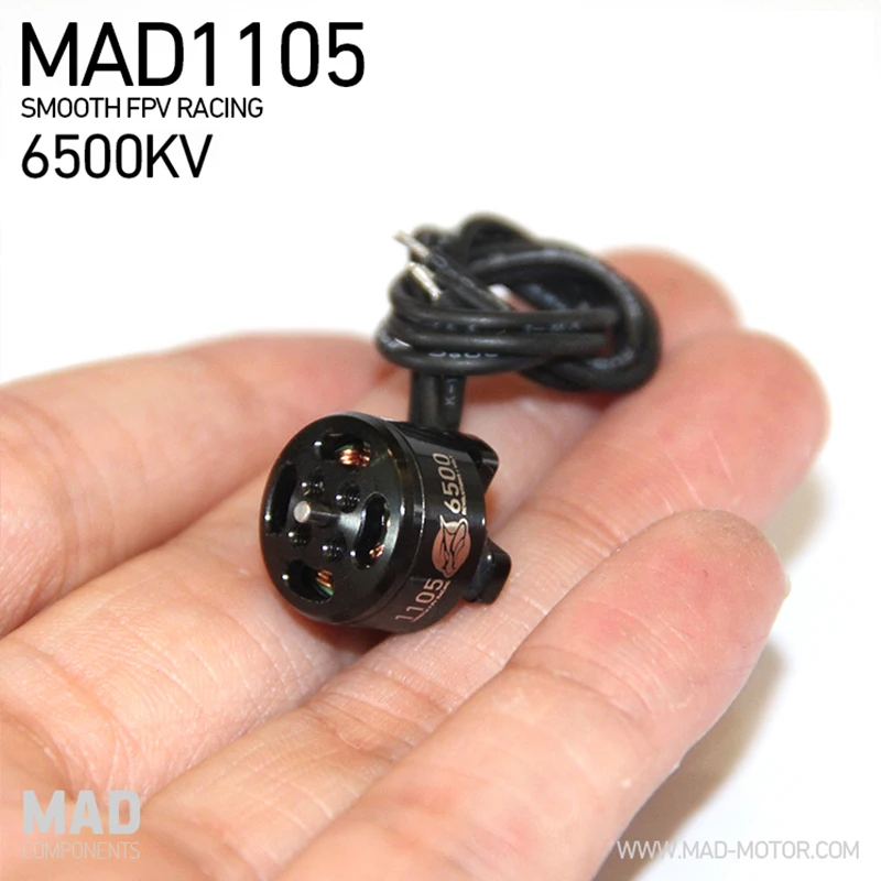 4 шт. миниатюрный бесщёточный электродвигатель MAD 1105 6500KV для 130 150 FPV Racer 4-осевой