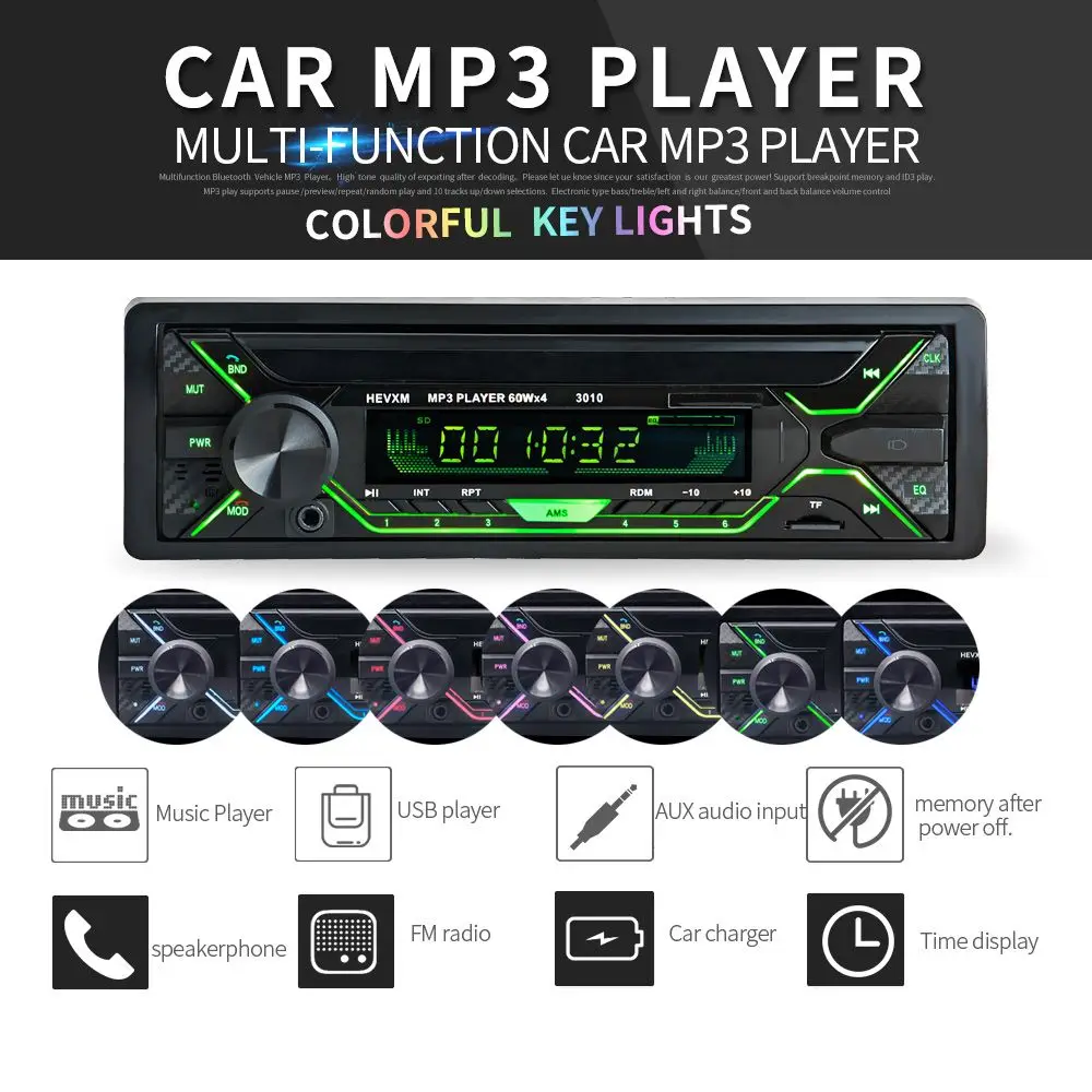 Автомобильное радио с поддержкой Bluetooth MP3-плеер стерео аудио цветной экран FM ISO