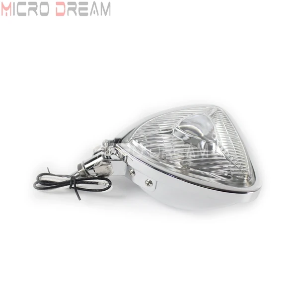 Chrome Clear Lens Мотоцикл 12 В 55 Вт винтажные фары ретро треугольные желтые линзы фары для Harley Chopper Cruisers Bobber Пользовательские фары - Цвет: Chrome Clear Lens