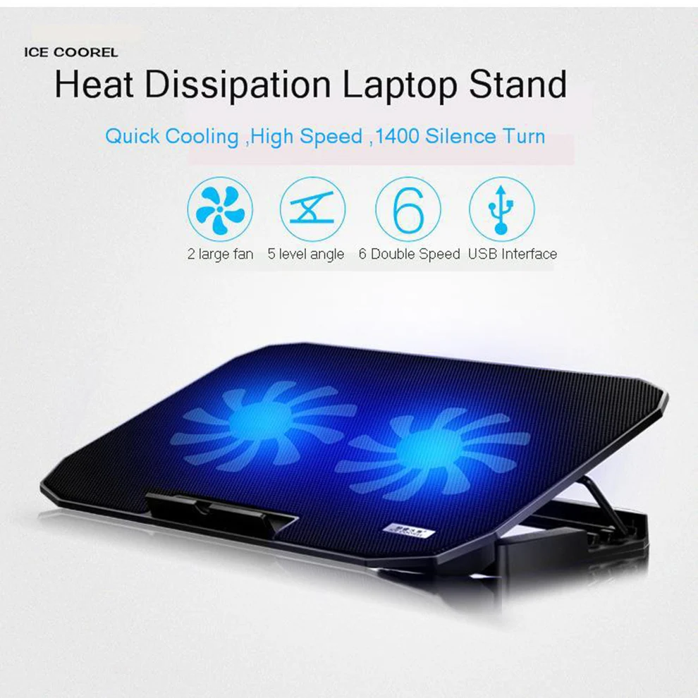 seenda laptop cooler cooling pad 2 usb ports and two cooling fan adjustable speed notebook stand for 12 15 6 inch free global shipping