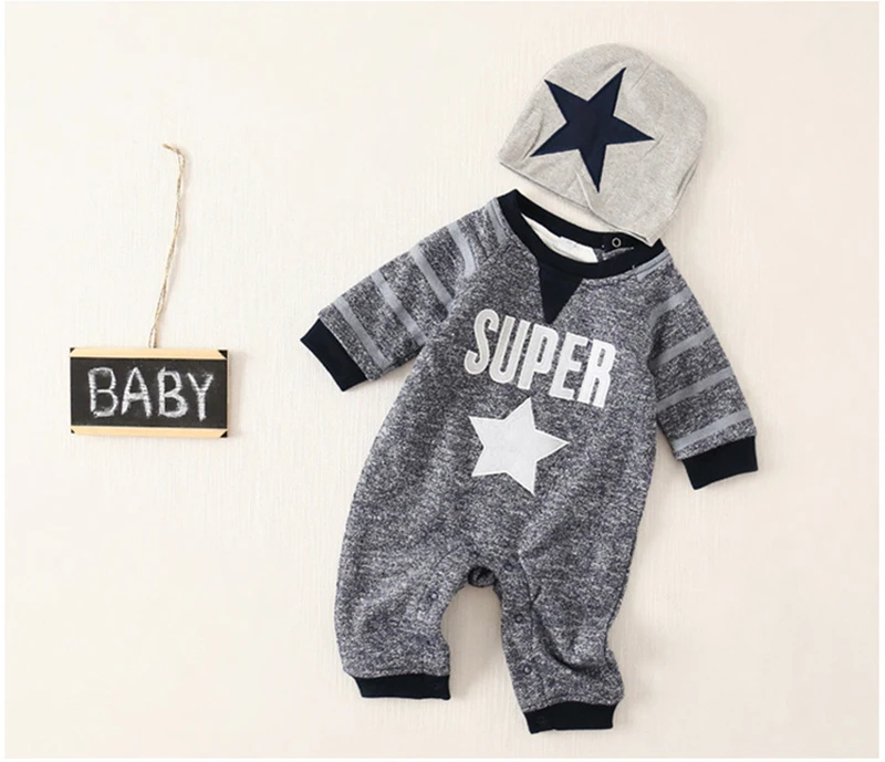 New Baby Boy Romper Newborn Clothes Cute Super Star Cotton(Rompers+Hat)Bebe Children Toddlers Rompers 1set HB035 |