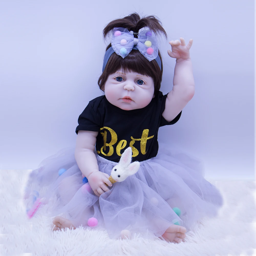 DOLLMAI lol Boneca Reborn 56 см все силиконовые куклы в сером платье принцессы Baby кукла