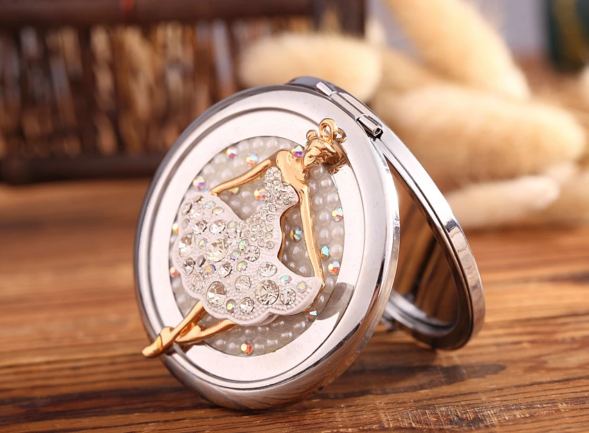 Выгравировать слова бесплатно bling Crystal Mini beauty карманное зеркало балетная Девушка