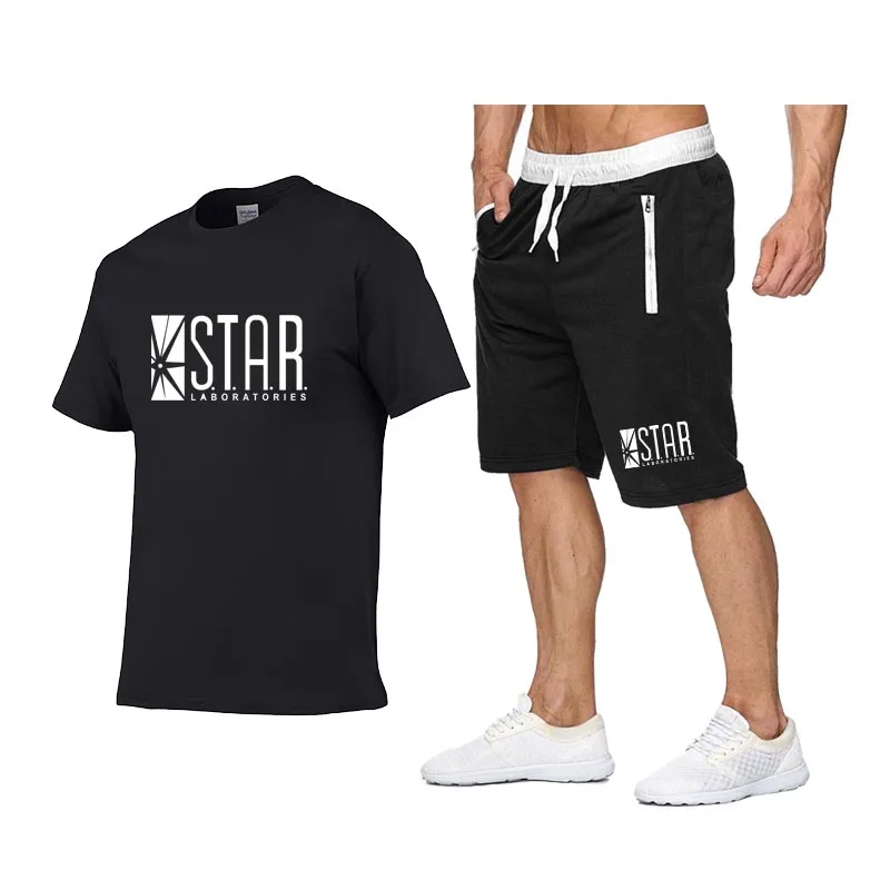 Мужская футболка в стиле хип-хоп STAR LABORATORIES модная + шорты из двух предметов 2019 |