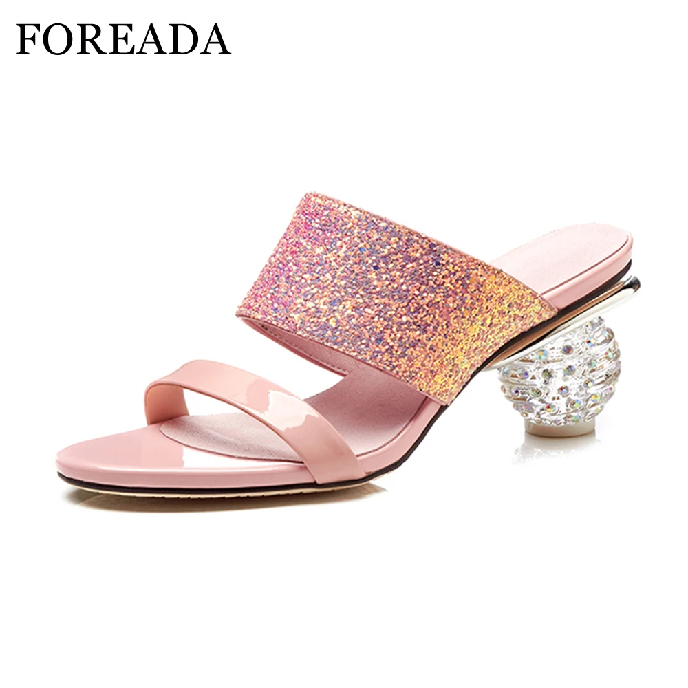 Туфли FOREADA женские из натуральной кожи босоножки с блестками и открытым носком праздвечерние чные туфли на