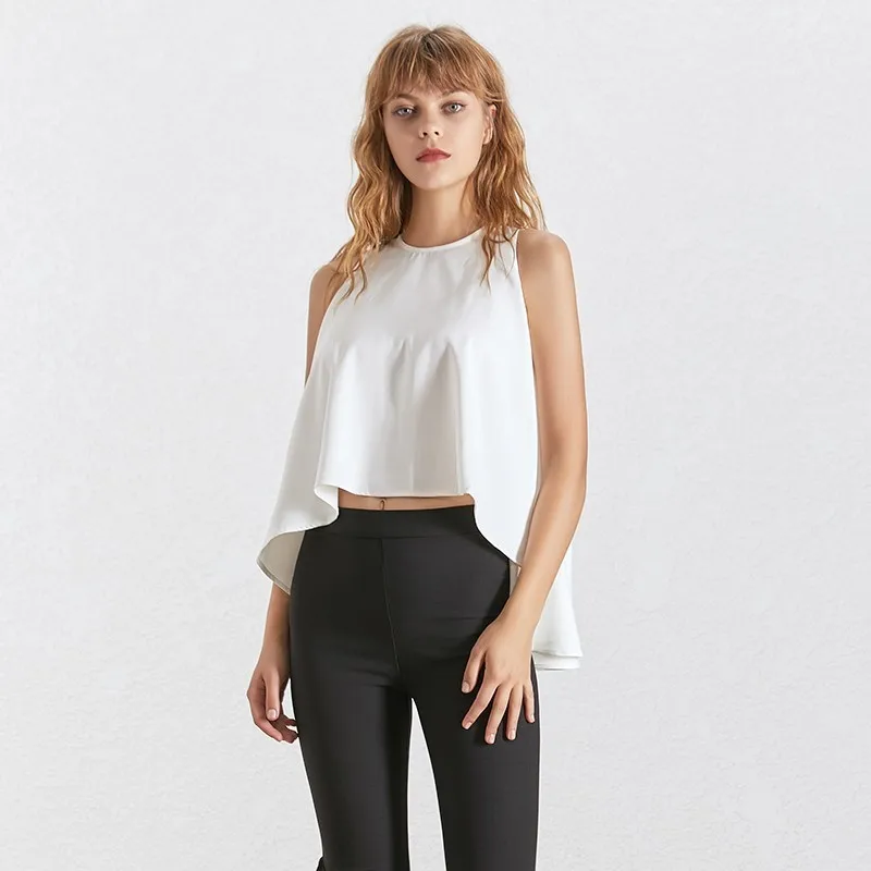 white TWOTWINSTYLE летняя однотонная женская блузка без рукавов с бретельками на шее, с открытыми плечами, неровная рубашка большого размера, Женская мода, элегантная - Цвет: white