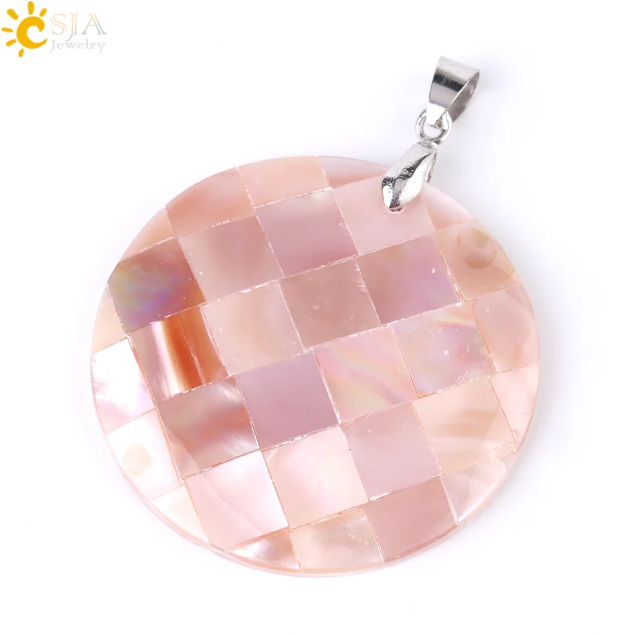 Pendant CSJA, натуральный розовый корпус, круглые подвески, ракушки, перламутровый кулон, ожерелье для девочек, серебряный цвет, цепочка, колье, бижутерия F993 - Окраска металла: Pendant