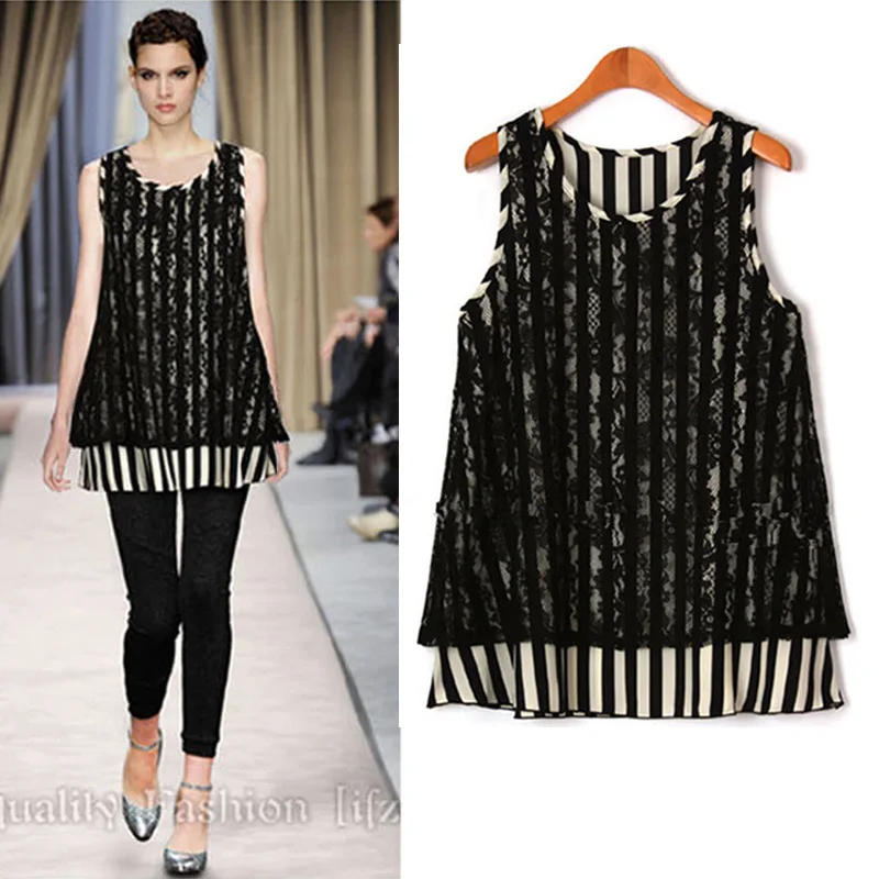 Блузка женская кружевная в полоску элегантный повседневный топ с имитацией двух