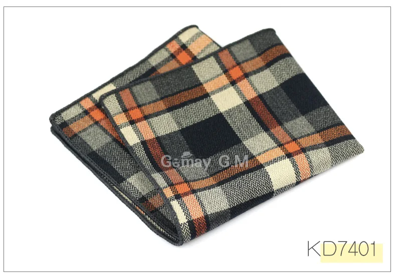 High Quality Cotton Mens Pocket Square Adult Plaid Hankerchief Scarves Vintage Hankies Men's Hanky Square Handkerchiefs - Цвет: KD7401