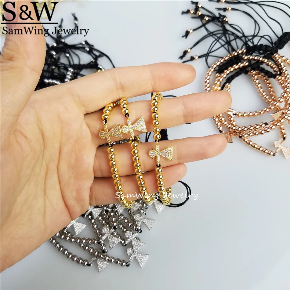 10pcs Wholesale tiny girl charm bracelet 4mm Round Beads &amp Micro Pave white CZ | Украшения и аксессуары