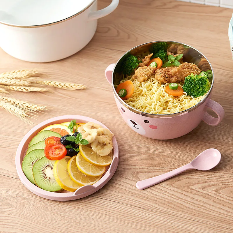 

Stainless Steel Children Cartoon Animals Bear Lunch Box Snack Food Container Storage Instant Noodle Bowl Food Container
