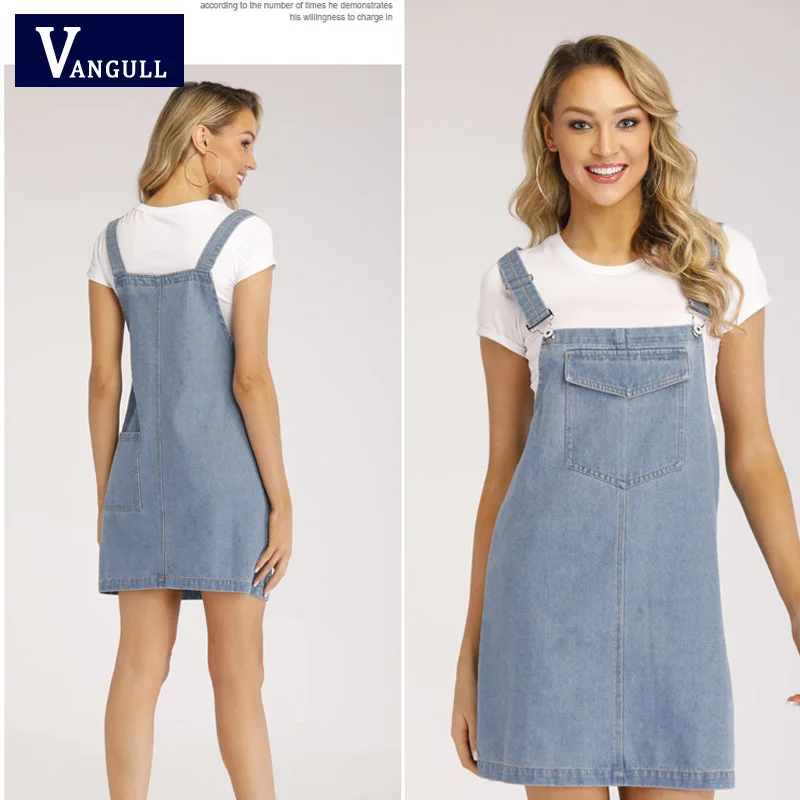 Vangull/новое летнее джинсовое платье на бретельках для девочек школьниц