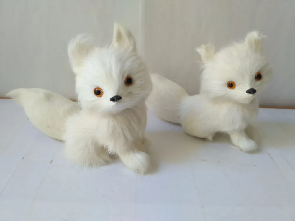 

about 13x5x9cm plastic&furs white squatting fox model one lot/ 2 pcs handicraft prop home decoration gift d2100