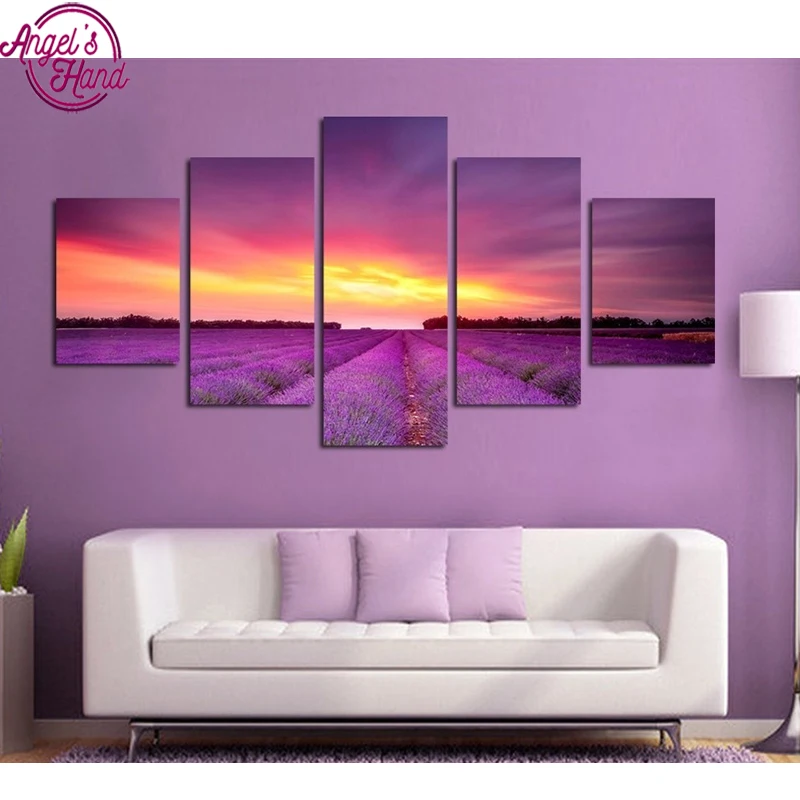 

5pcs Full Square Drill 5D DIY Diamond Painting Romantic Lavender Sea Multi-picture Combination 3D Embroidery Mosaic Decor