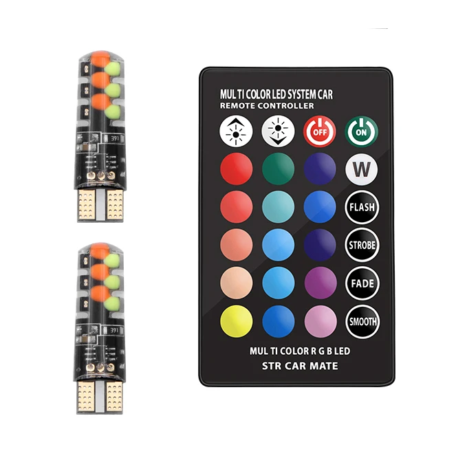 2 bulbs 1 remote Led W5W T10 RGB габаритный светильник, универсальный автомобильный RGB COB 12SMDs разноцветный многомодовый автомобильный светильник с пультом дистанционного управления - Испускаемый цвет: 2 bulbs 1 remote