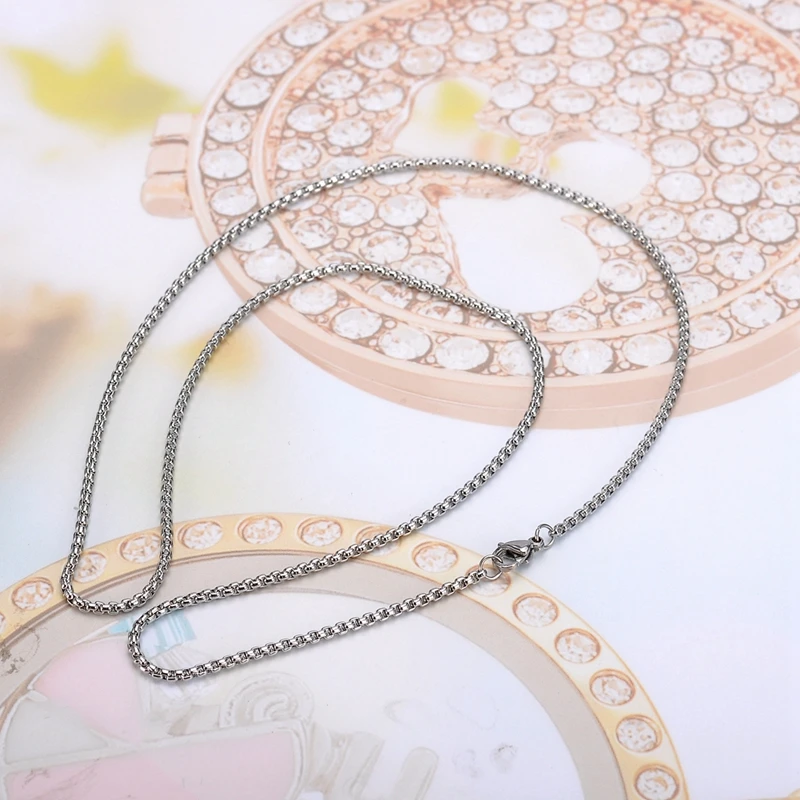 Женские квадратные Бусы из нержавеющей стали длинное ожерелье с цепочкой