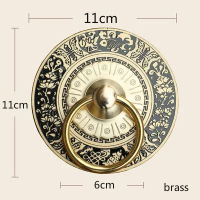 11cm brass Китайский античный дверной молоток, латунная дверная ручка, винтажная гравировка, декоративные деревянные дверные ручки, круглые дверные ручки - Цвет: 11cm brass
