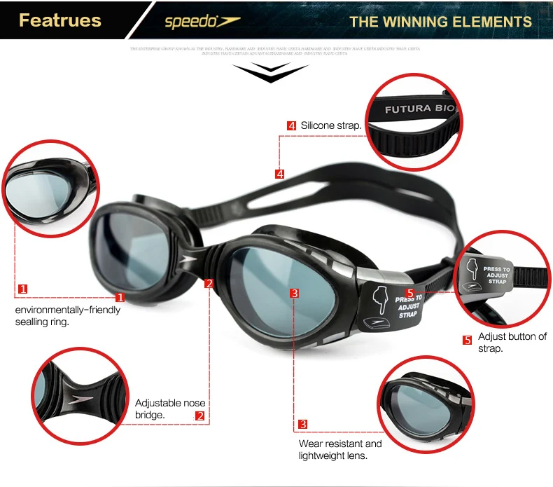 Очки Speedo Futura BioFUSE, большая оправа, очки для плавания, водонепроницаемые, анти-туман, УФ-защита, очки для плавания для мужчин и женщин