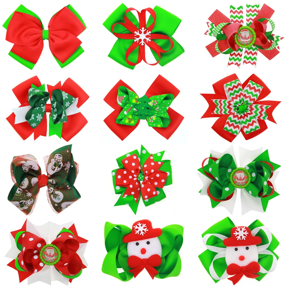 12PCS/LOT Lovely Snowman Wave Christmas Hair Bows Hairpin kids With Clip Accessories Best Merry DIY Headwear 2017 |