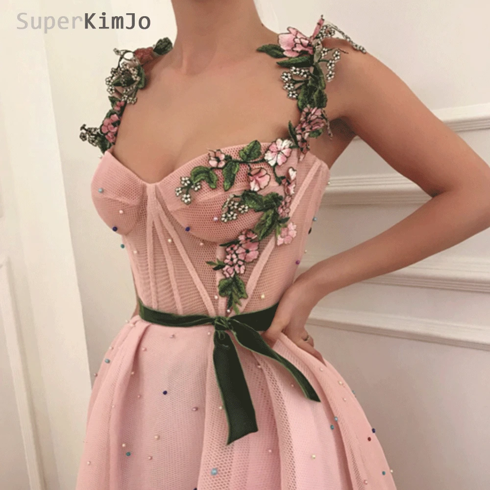 SuperKimJo Вышивка платья для выпускного вечера с цветами 2020 бисерное розовое
