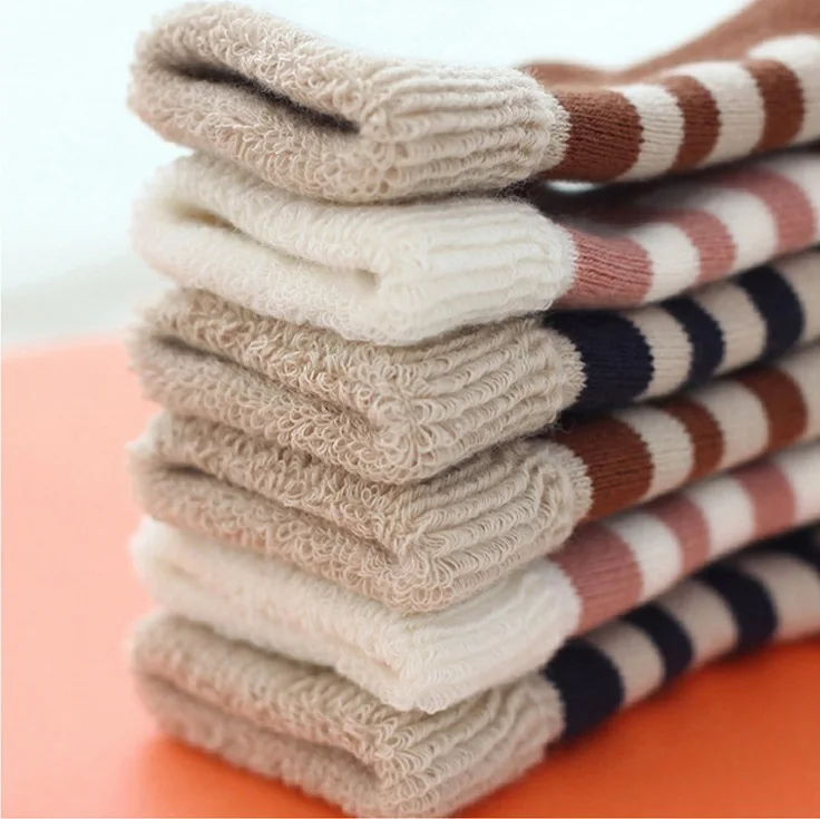 Плотные теплые носки для новорожденных хлопковые махровые в полоску с