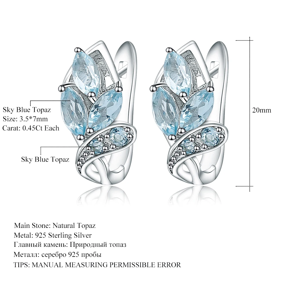 

Gem's Ballet Sky Blue Topaz Flowers Clip Earrings Fashion Natural Fine Jewelry Soild 925 Sterling Silver Earrings For Women Gift