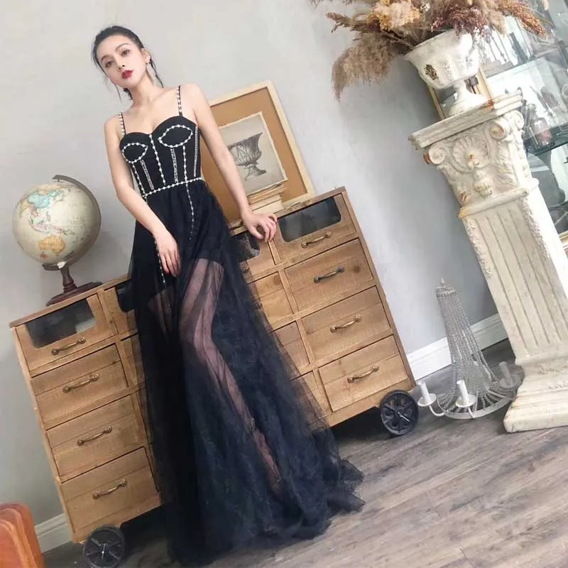 wholesale 2019 New Chic Lace Mesh Patching Diamonds Embellished Sexy Sleeveless Celebrity Party Style Wholesale Women Long Dress | Женская
