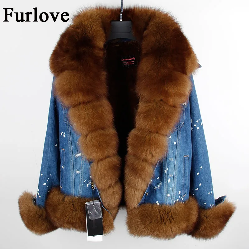 Jeans Jacket Women Fashion Casual Denim Jackets Short Real Fox Fur Parka Removable lining Winter Coat Thick female parkas|jeans jacket women|fashion