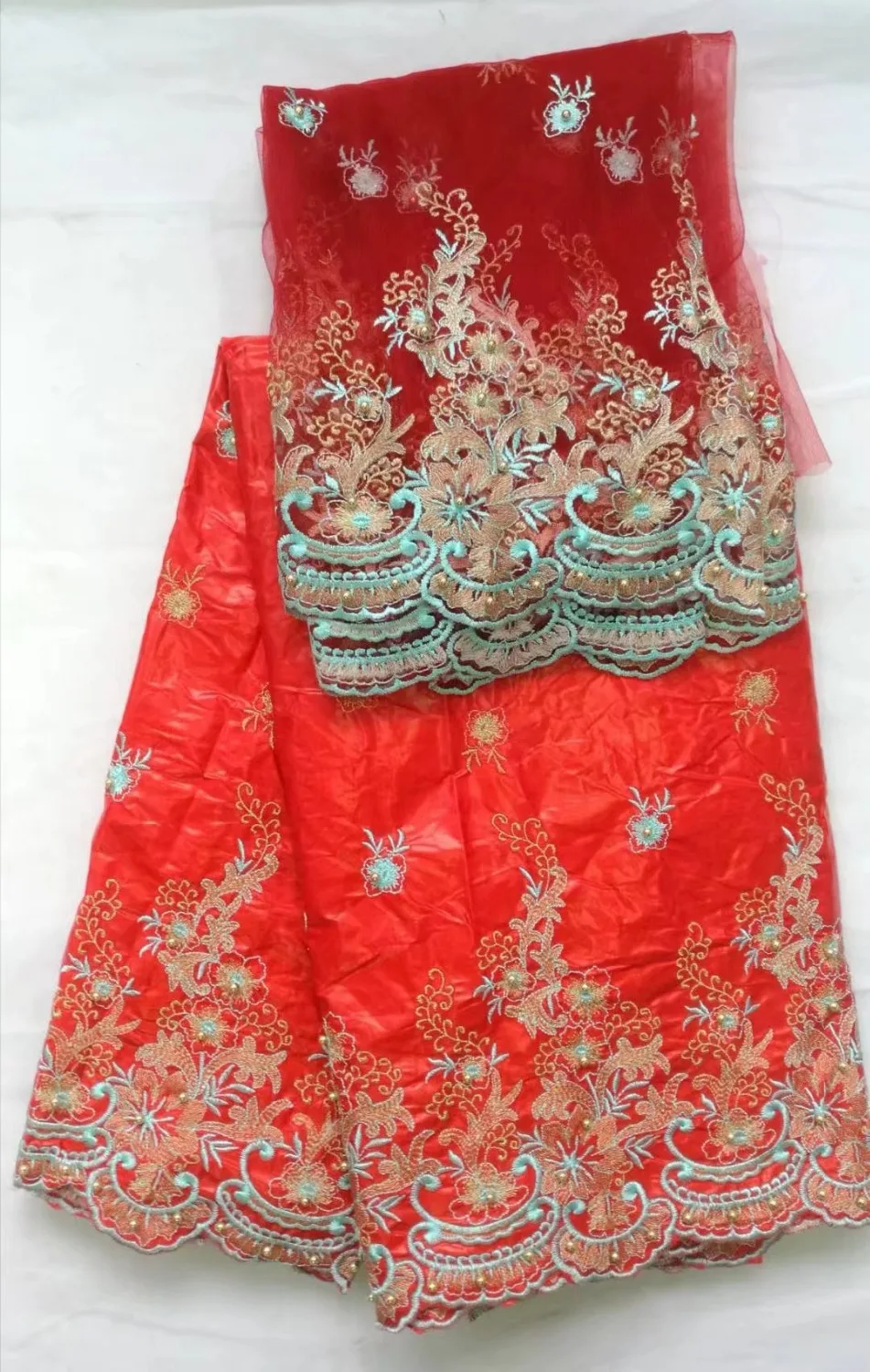 Fast shipping wholesale price high quality Beaded Nigeria Jacquard lace fabric 5 yards 2 of French Tulle | Дом и сад