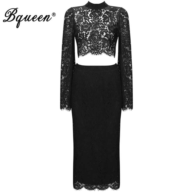 Bqueen/комплект из 2 предметов кружевной топ на молнии с длинными рукавами и круглым