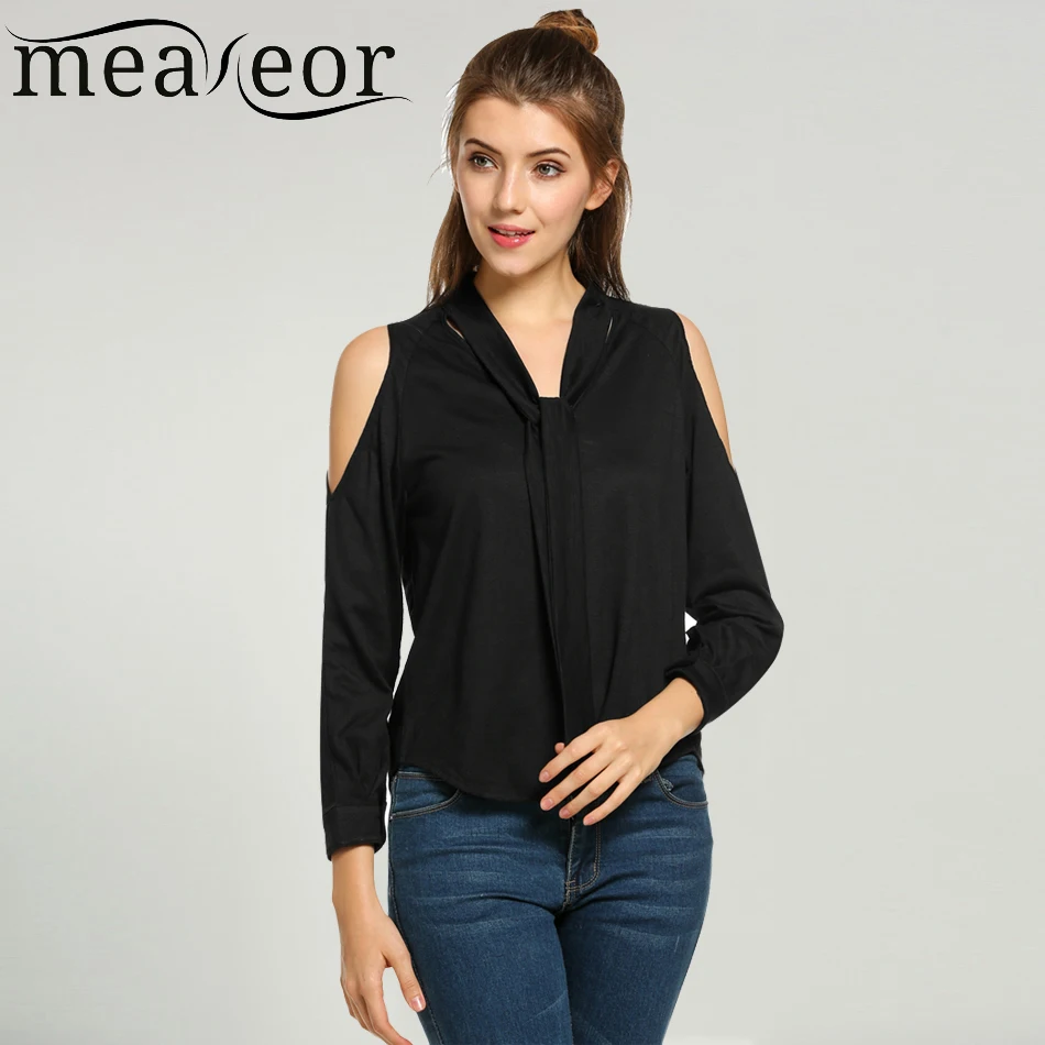 Meaneor Новая модная блузка рубашка женская открытая с открытыми плечами длинный